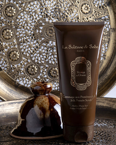 Silk Protein Scrub - Amber Musk Sandalwood Fragrance